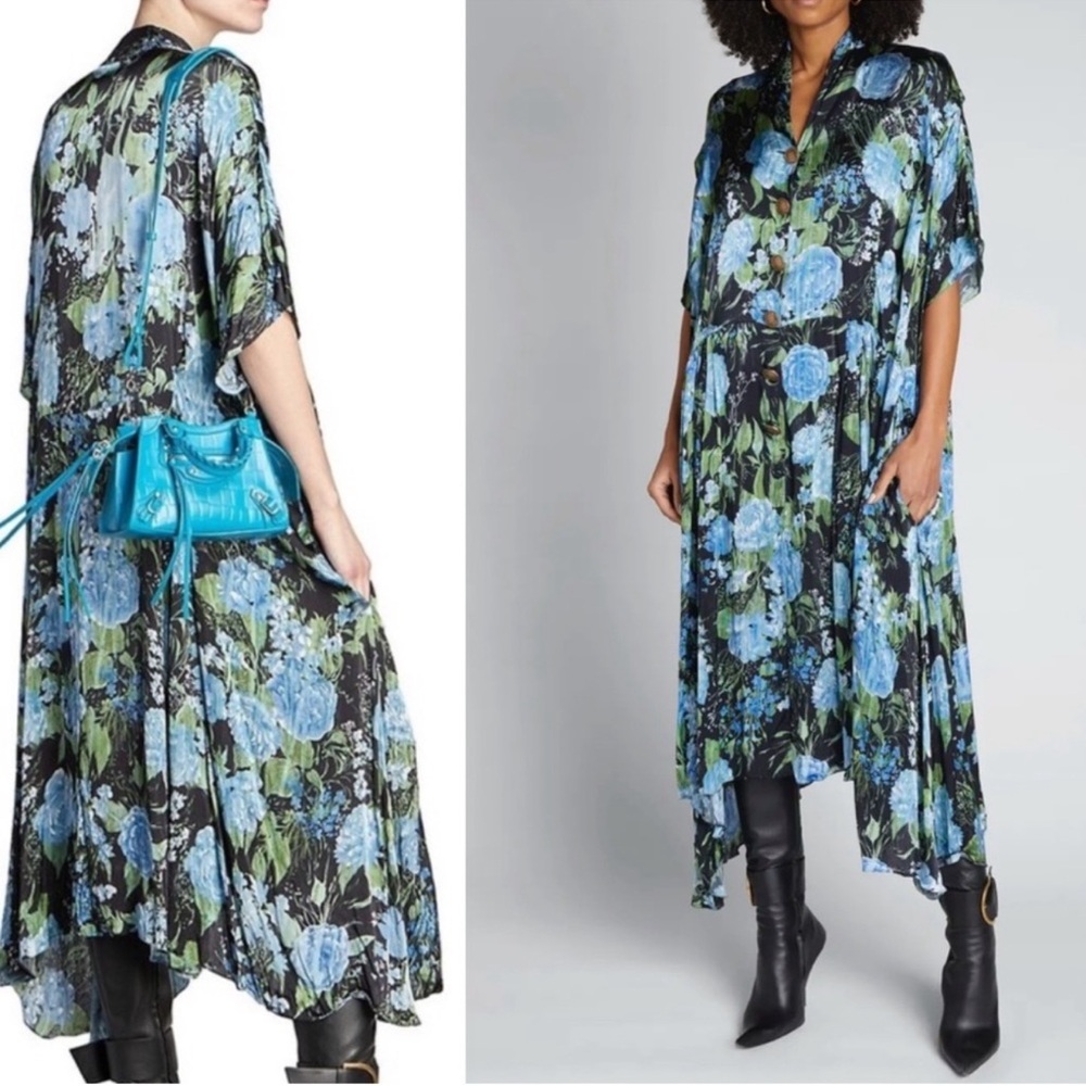 Balenciaga Oversized Asymmetrical Floral Dress in Dripping Peonies Print